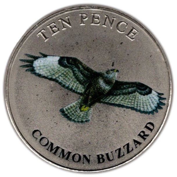 Guernsey 10 Pence - Elizabeth II Common Buzzard; Colourised