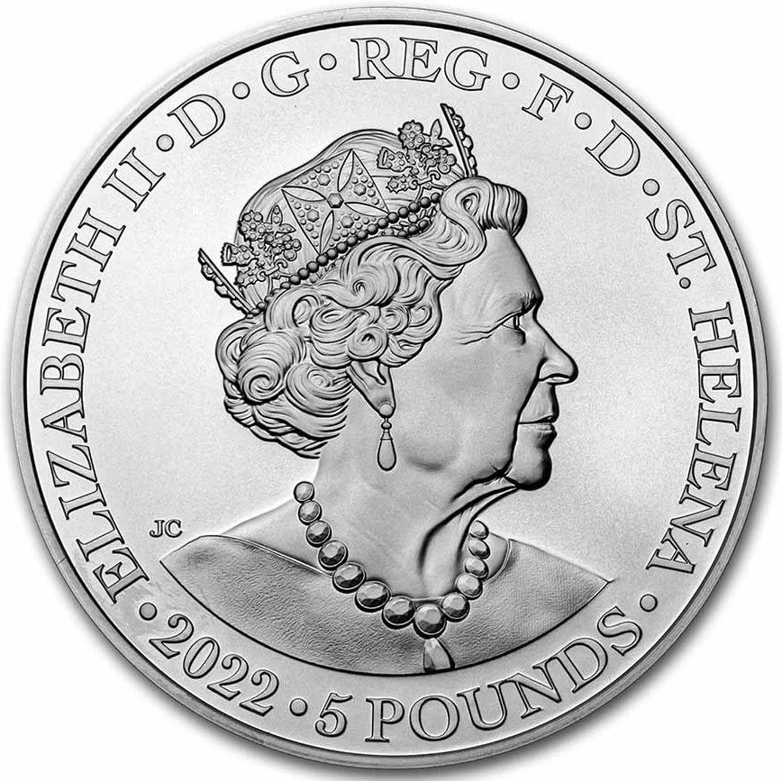 Saint Helena 5 Pounds - Elizabeth II Hera and the Peacock, large coin obverse