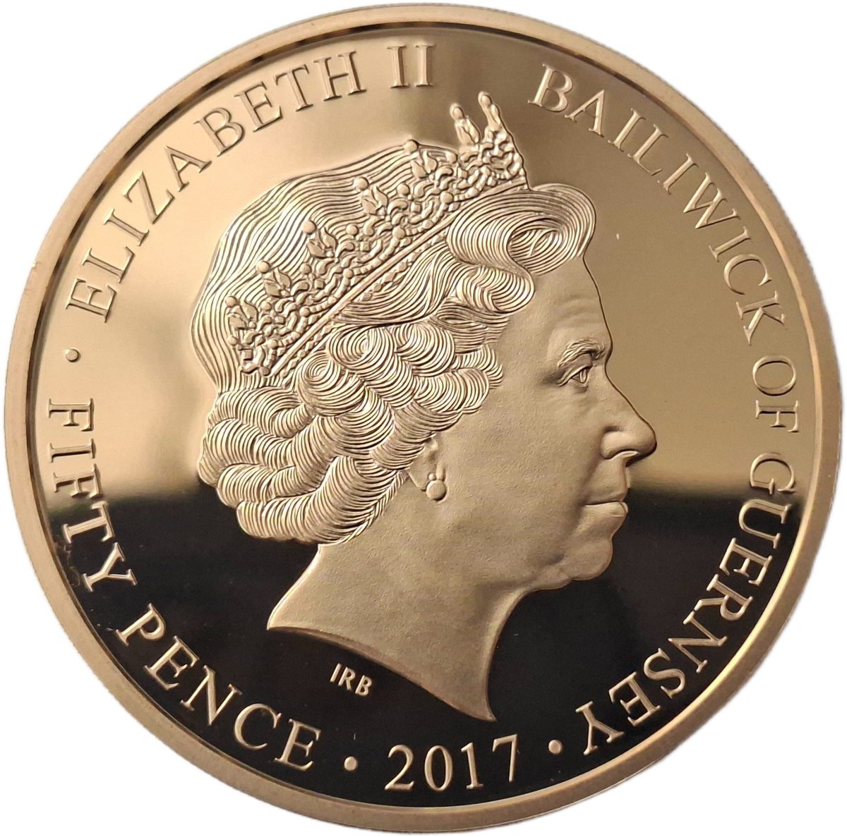 Guernsey 50 Pence - Elizabeth II Platinum Wedding - 10th Anniversary Portrait 1957 obverse
