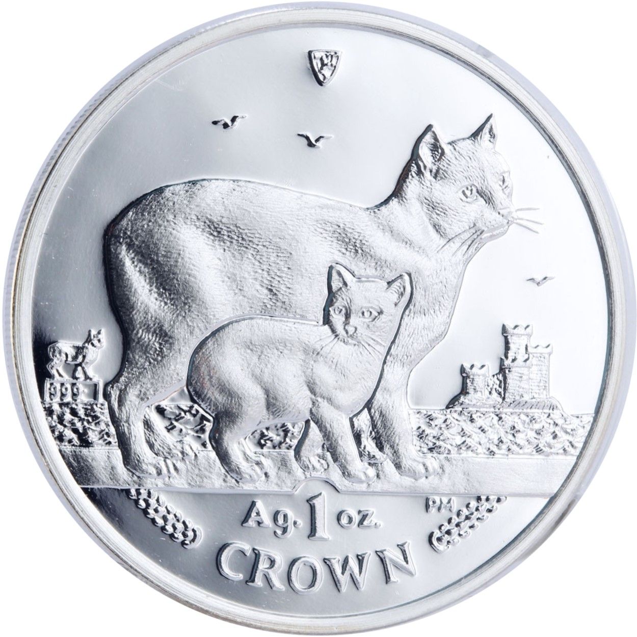 Isle of Man 1 Crown - Elizabeth II Manx Cat; Silver reverse