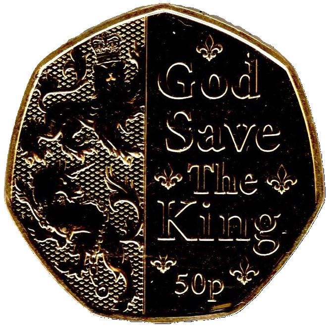 Isle of Man 50 Pence - Charles III Anthem - God Save the King; Gold plated