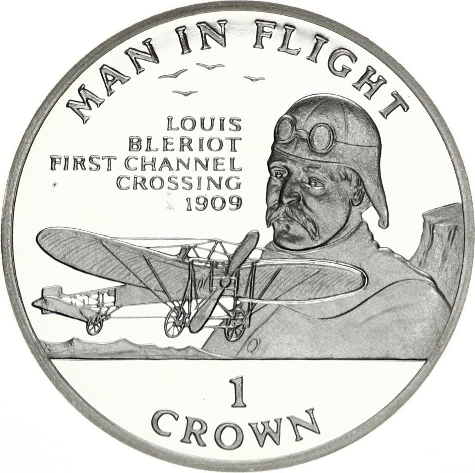 Isle of Man 1 Crown - Elizabeth II Louis Bleriot, Silver Proof reverse