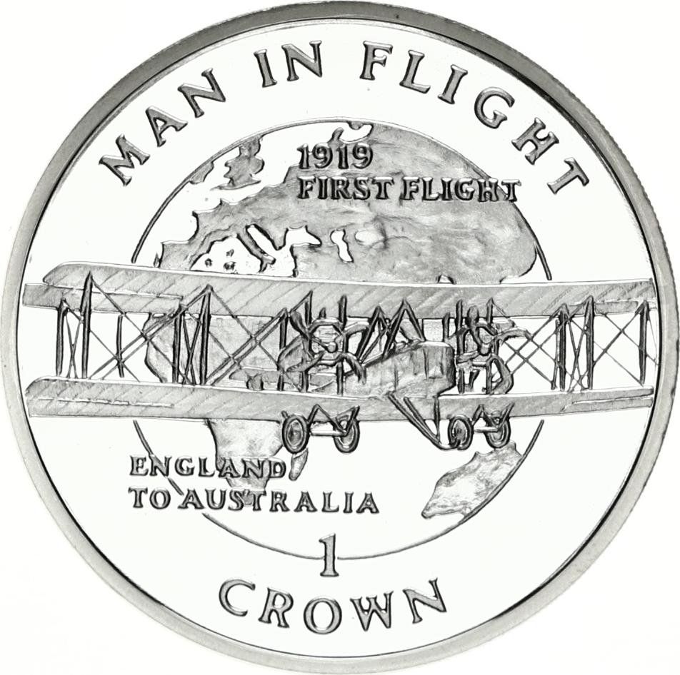 Isle of Man 1 Crown - Elizabeth II First Flight England to Australia, Silver Proof reverse