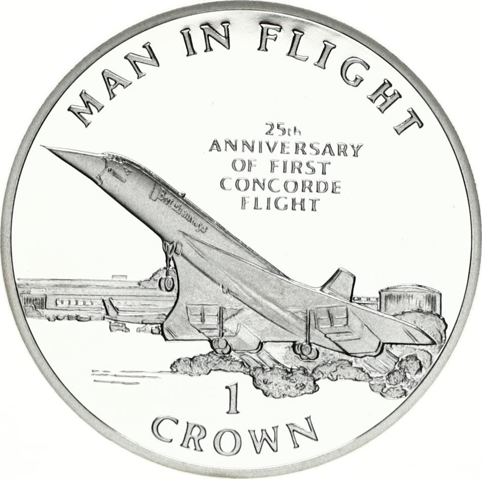 Isle of Man 1 Crown - Elizabeth II First Concorde Flight, Silver Proof reverse