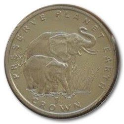 Gibraltar 1 Crown - Elizabeth II Elephants; Silver Proof reverse