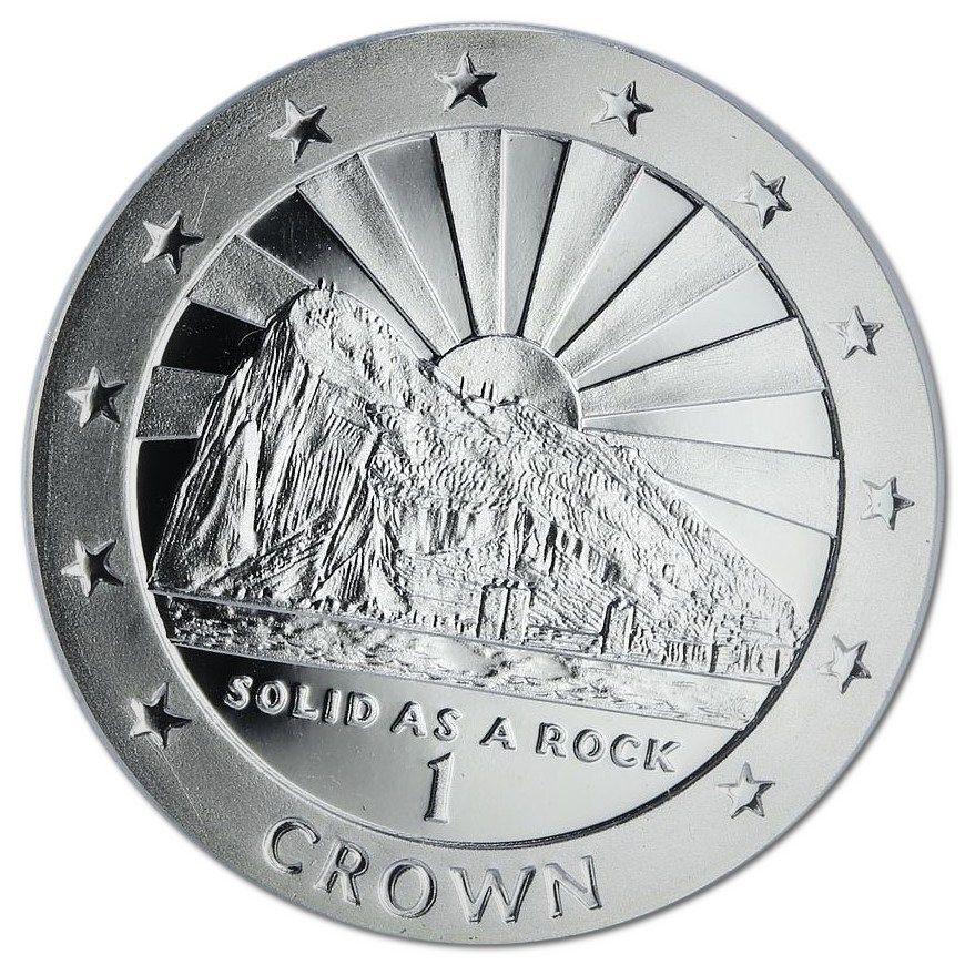 Gibraltar 1 Crown - Elizabeth II Rock of Gibraltar; Silver Proof reverse