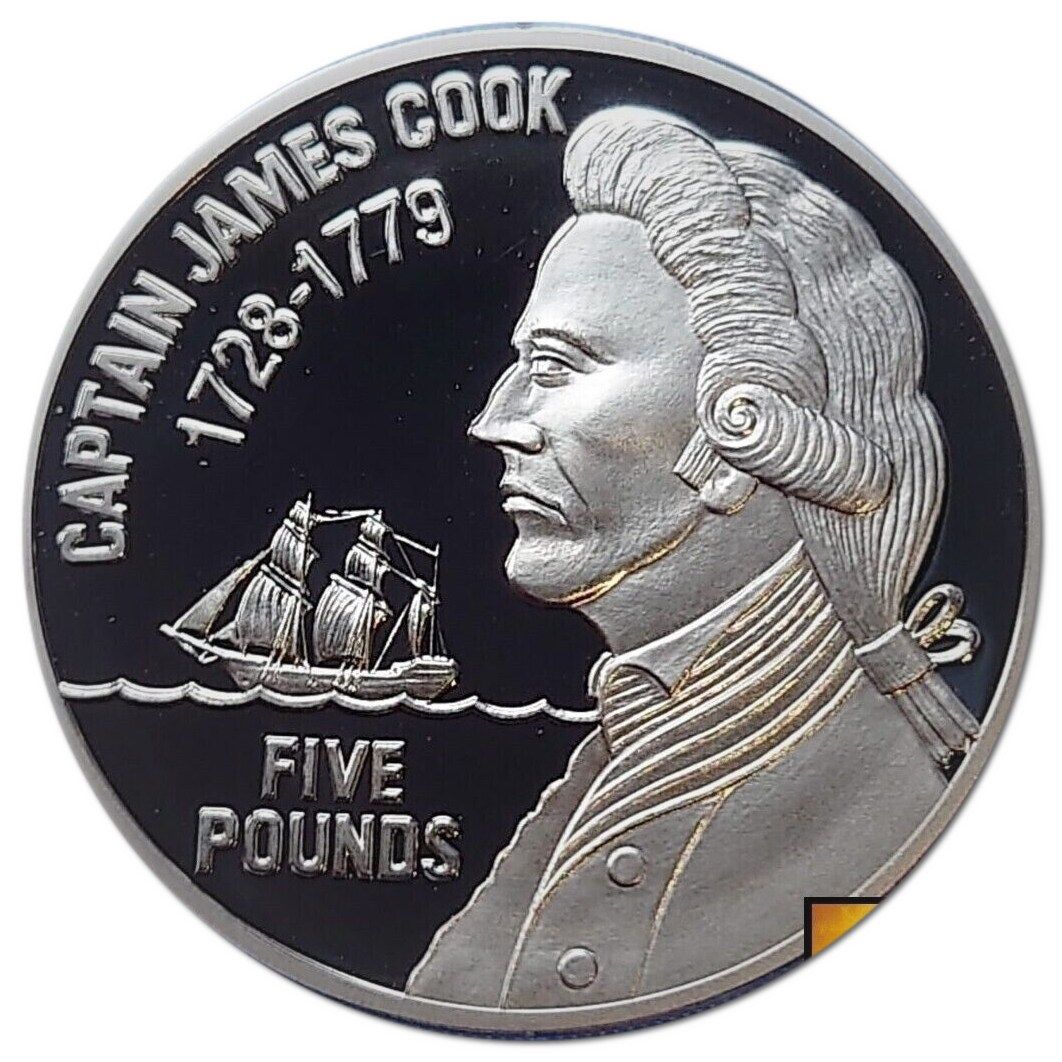 Jersey 5 Pounds - Elizabeth II Sea Exploration - James Cook; Silver Proof reverse