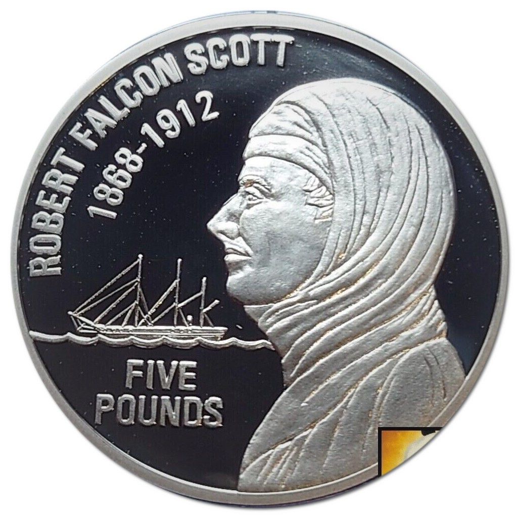 Jersey 5 Pounds - Elizabeth II Sea Exploration - Robert Falcon Scott; Silver Proof reverse