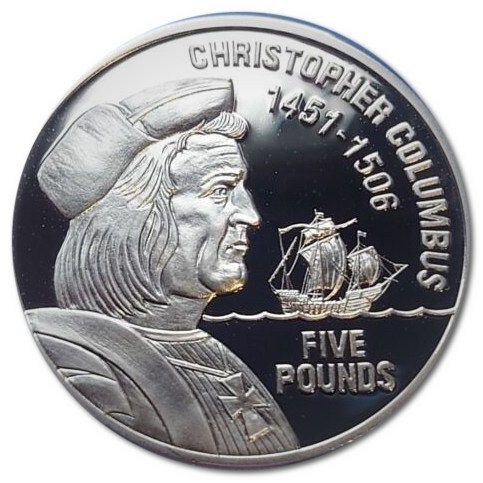 Jersey 5 Pounds - Elizabeth II Sea Exploration - Christopher Columbus; Silver Proof reverse