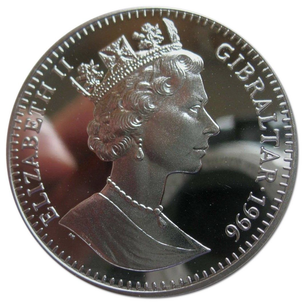 Gibraltar 1 Crown - Elizabeth II Charlie Chaplin; Silver Proof obverse