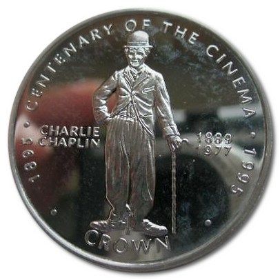 Gibraltar 1 Crown - Elizabeth II Charlie Chaplin; Silver Proof reverse
