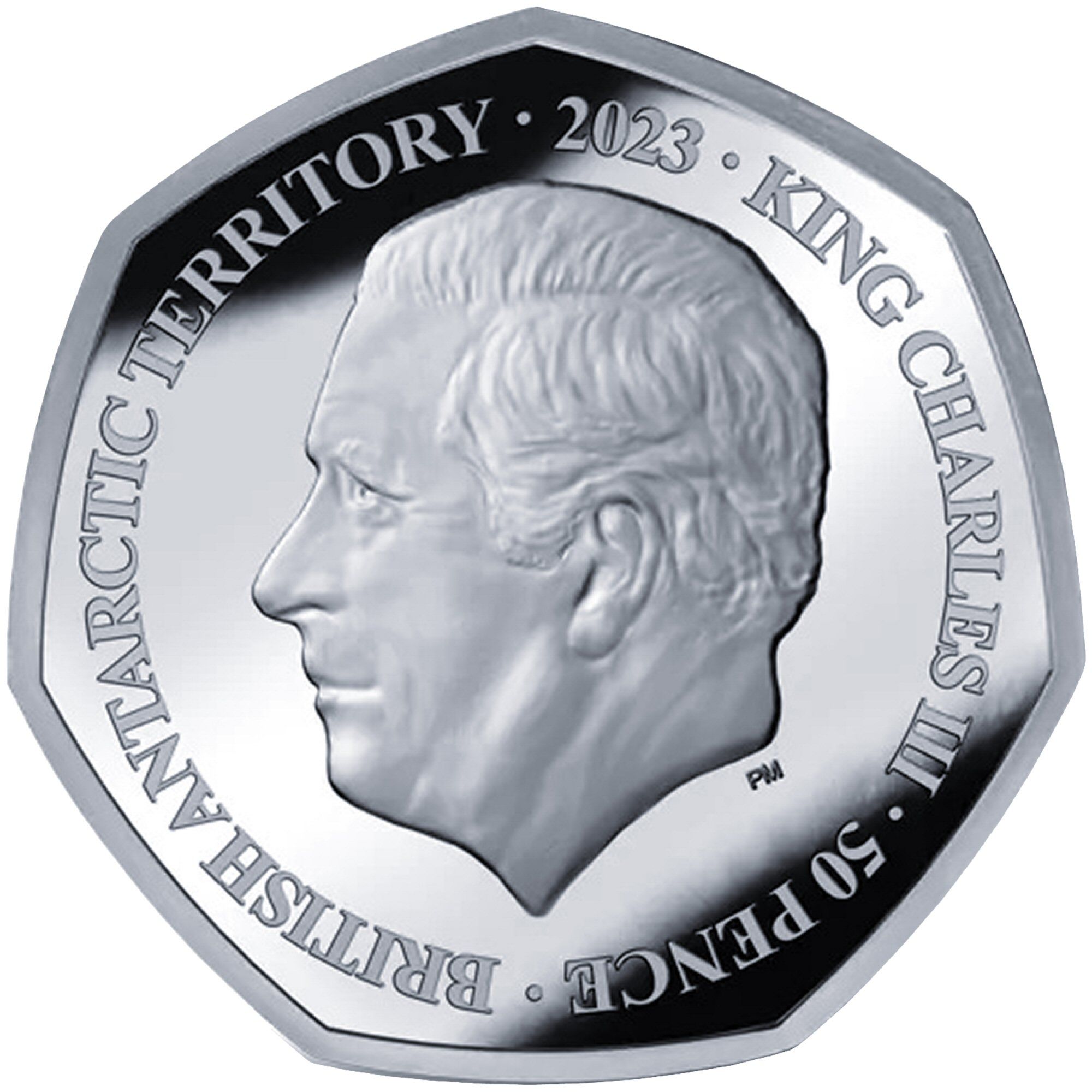 British Antarctic Territory 50 Pence - Charles III Emperor penguin; Silver obverse