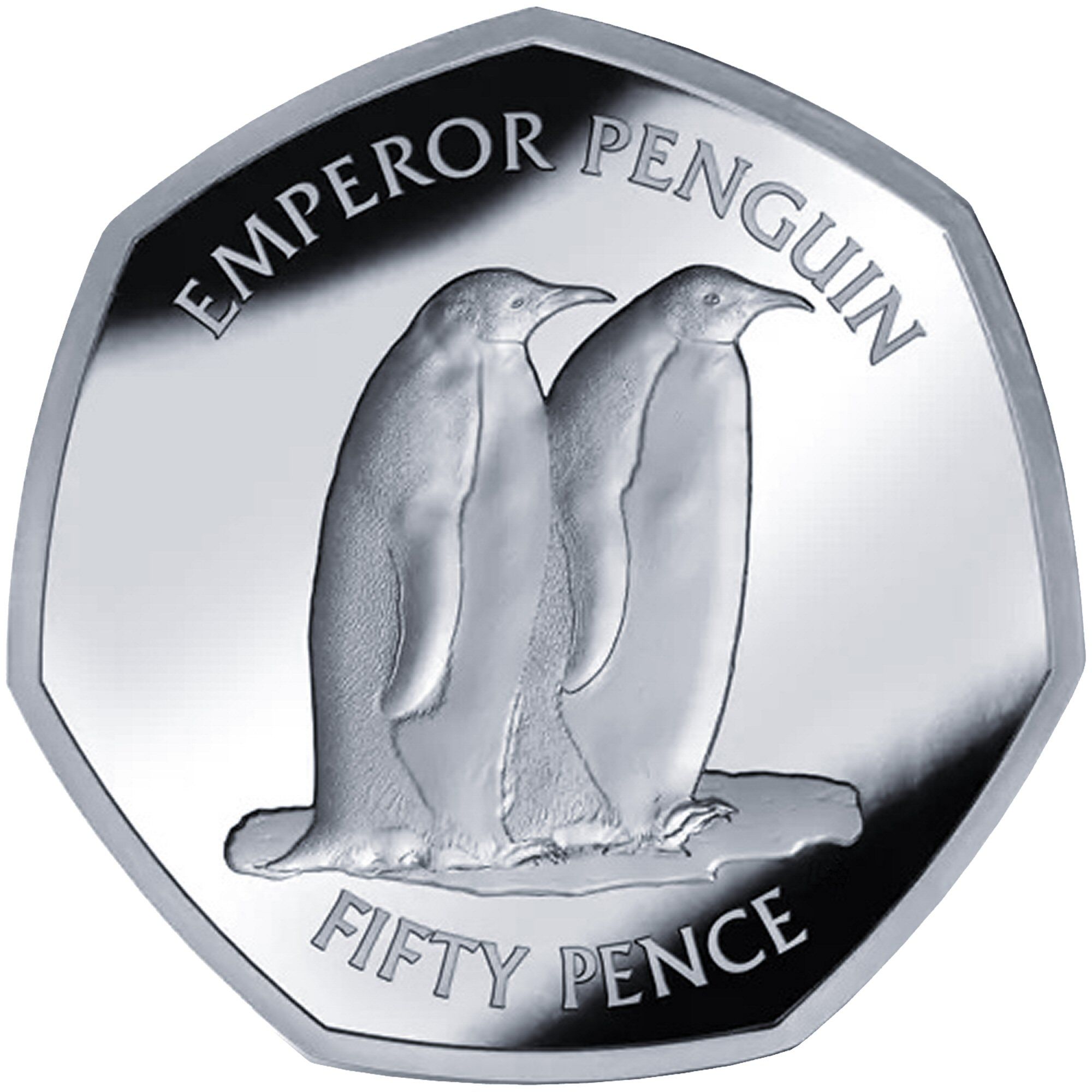 British Antarctic Territory 50 Pence - Charles III Emperor penguin; Silver