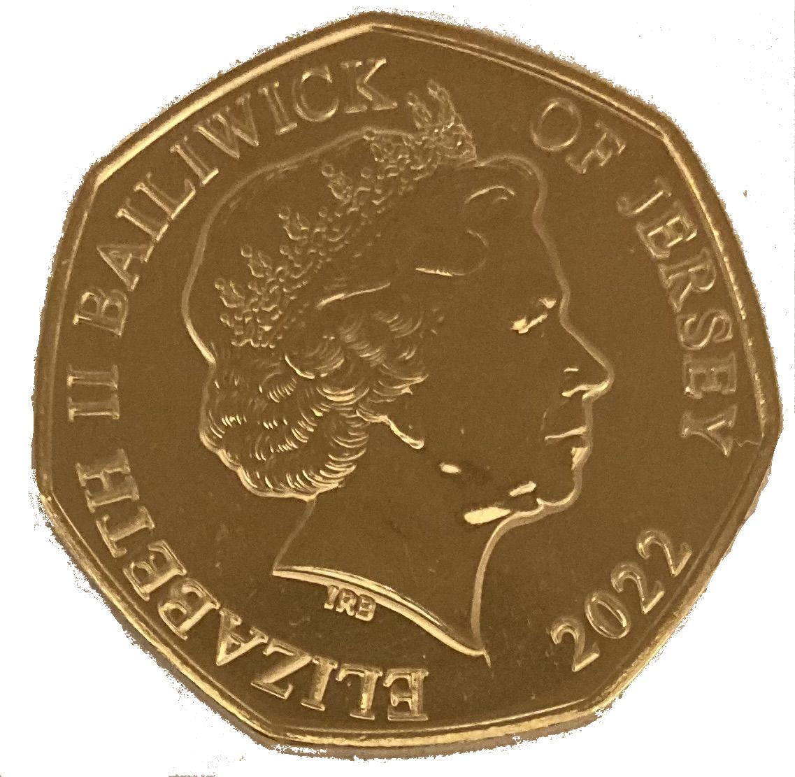 Jersey 50 Pence - Elizabeth II Platinum Jubilee - Animus; Gold Plated obverse