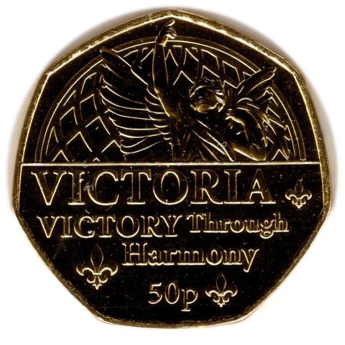 Jersey 50 Pence - Elizabeth II Platinum Jubilee - Victoria; Gold Plated reverse