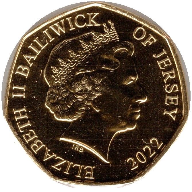 Jersey 50 Pence - Elizabeth II Platinum Jubilee - Veritas; Gold Plated obverse