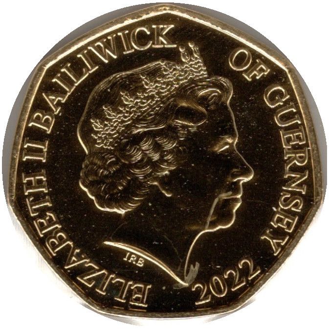 Guernsey 50 Pence - Elizabeth II Sovereign of the United Kingdom; Gold Plated obverse