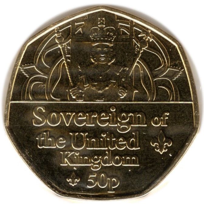 Guernsey 50 Pence - Elizabeth II Sovereign of the United Kingdom; Gold Plated reverse