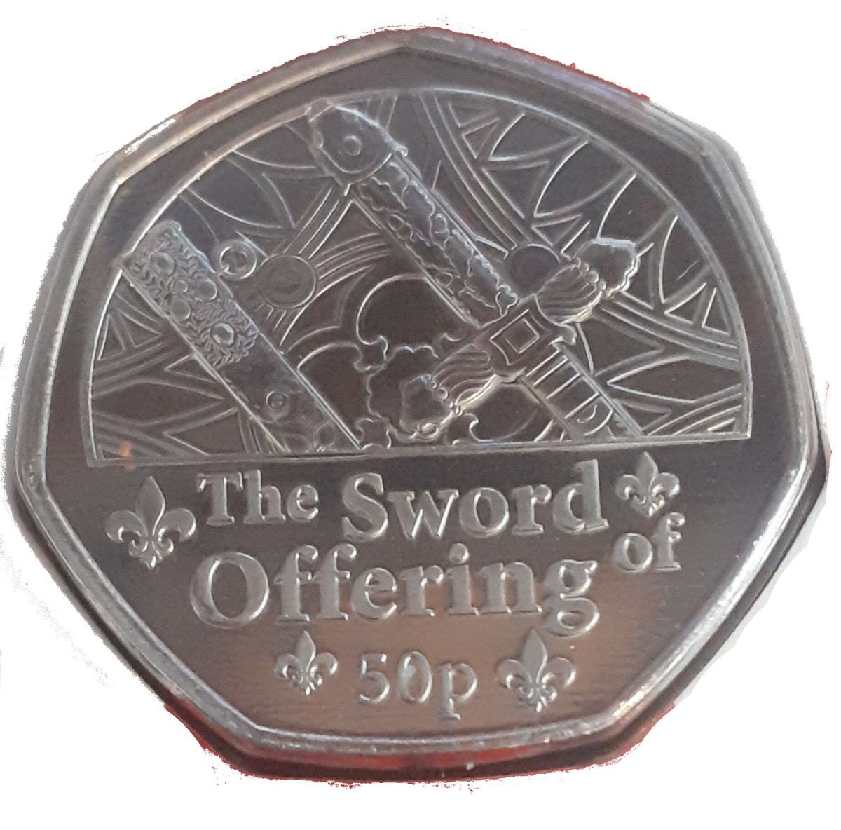 Guernsey 50 Pence - Charles III Coronation Regalia - The Sword of Offering reverse
