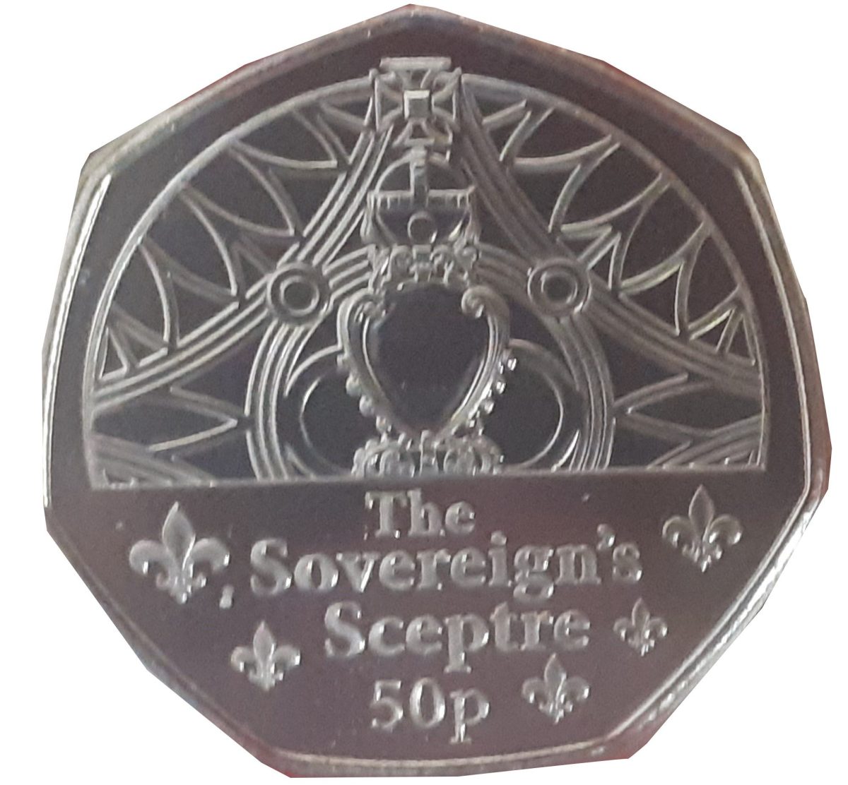 Guernsey 50 Pence - Charles III Coronation Regalia - The Sovereign's Sceptre
