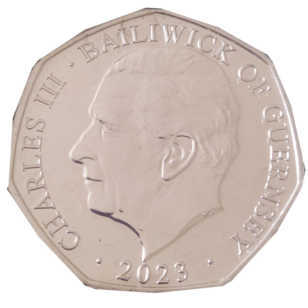 Guernsey 50 Pence - Charles III Coronation Regalia - The Eagle Ampulla obverse