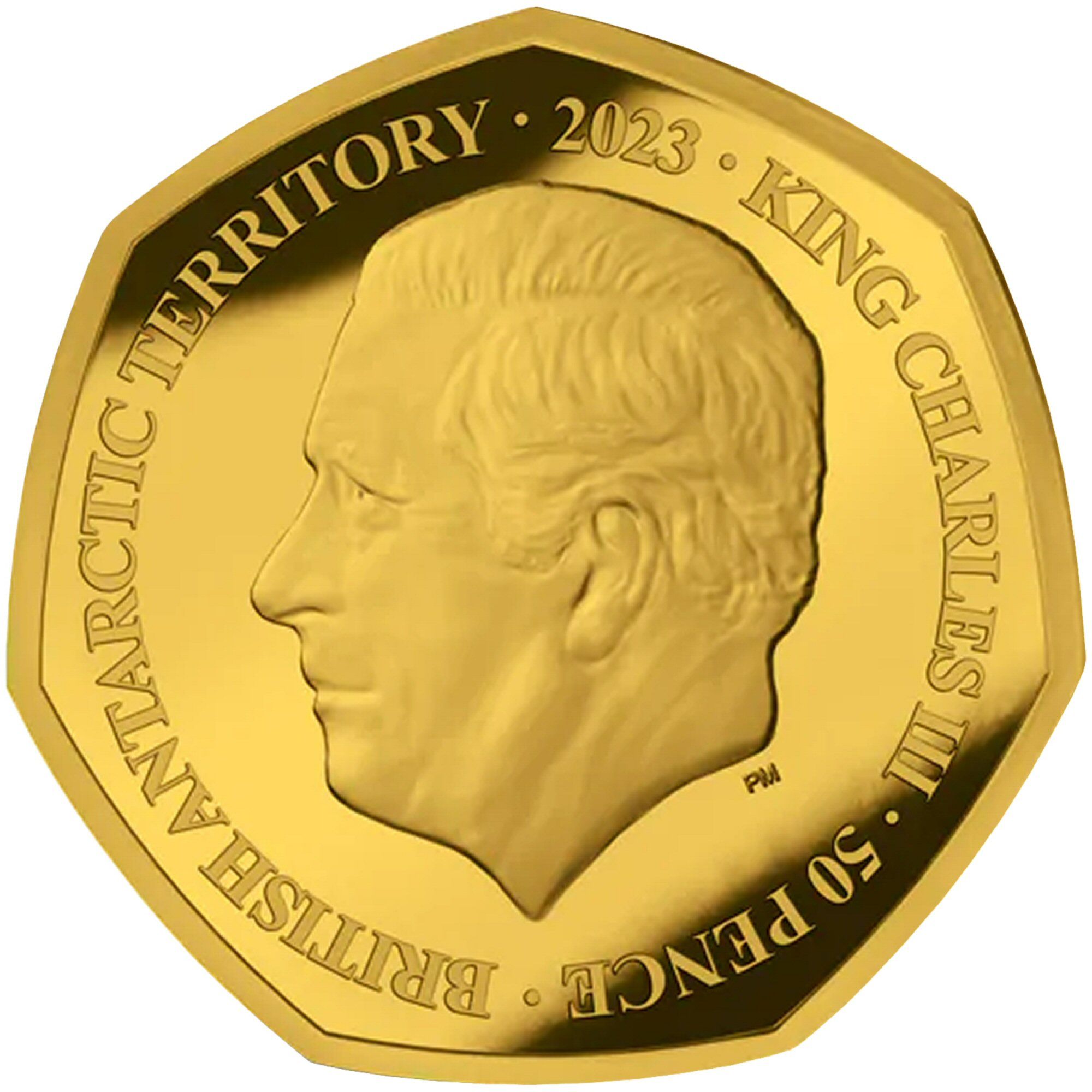 British Antarctic Territory 50 Pence - Charles III Royal cypher; Gold plated obverse