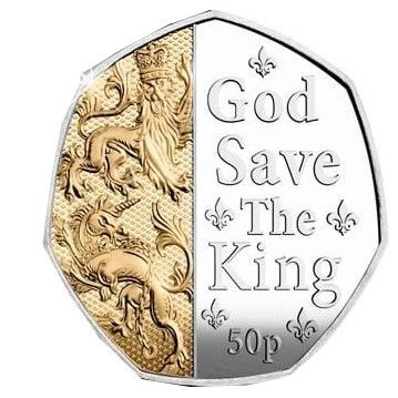Isle of Man 50 Pence - Charles III Anthem - God Save the King; Silver Proof 5oz. reverse