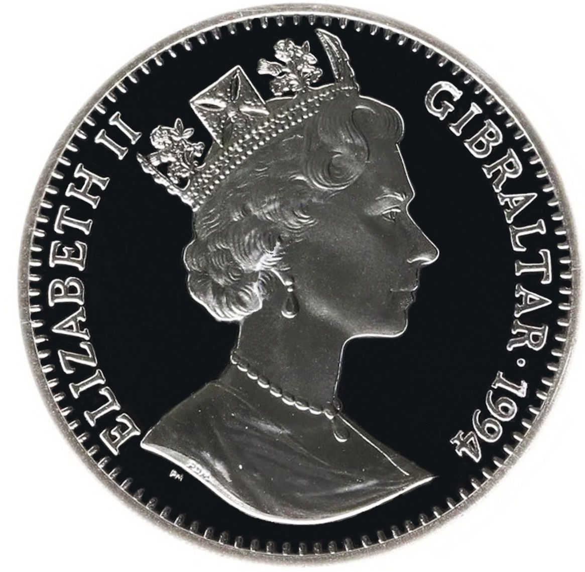 Gibraltar 1 Crown - Elizabeth II First man on the Moon - Wernher von Braun; Silver Proof obverse