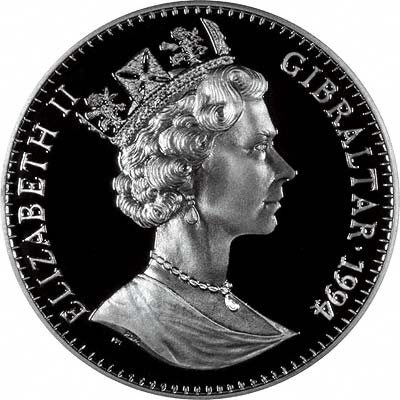 Gibraltar 1 Crown - Elizabeth II First Man on the Moon - Saturn Rocket; Silver Proof obverse
