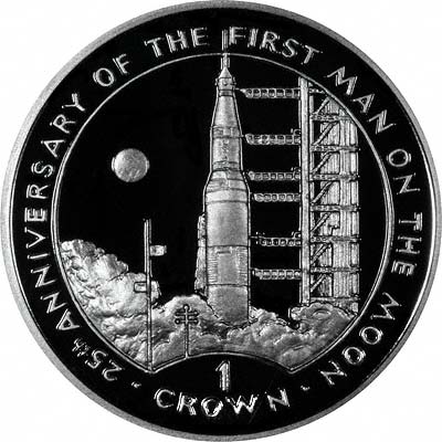 Gibraltar 1 Crown - Elizabeth II First Man on the Moon - Saturn Rocket; Silver Proof reverse