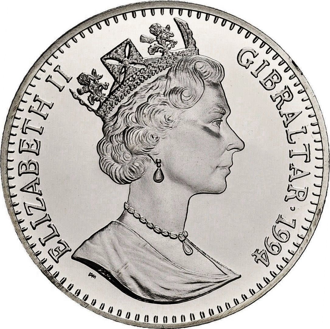 Gibraltar 1 Crown - Elizabeth II First Man on the Moon - Return journey; Silver Proof obverse