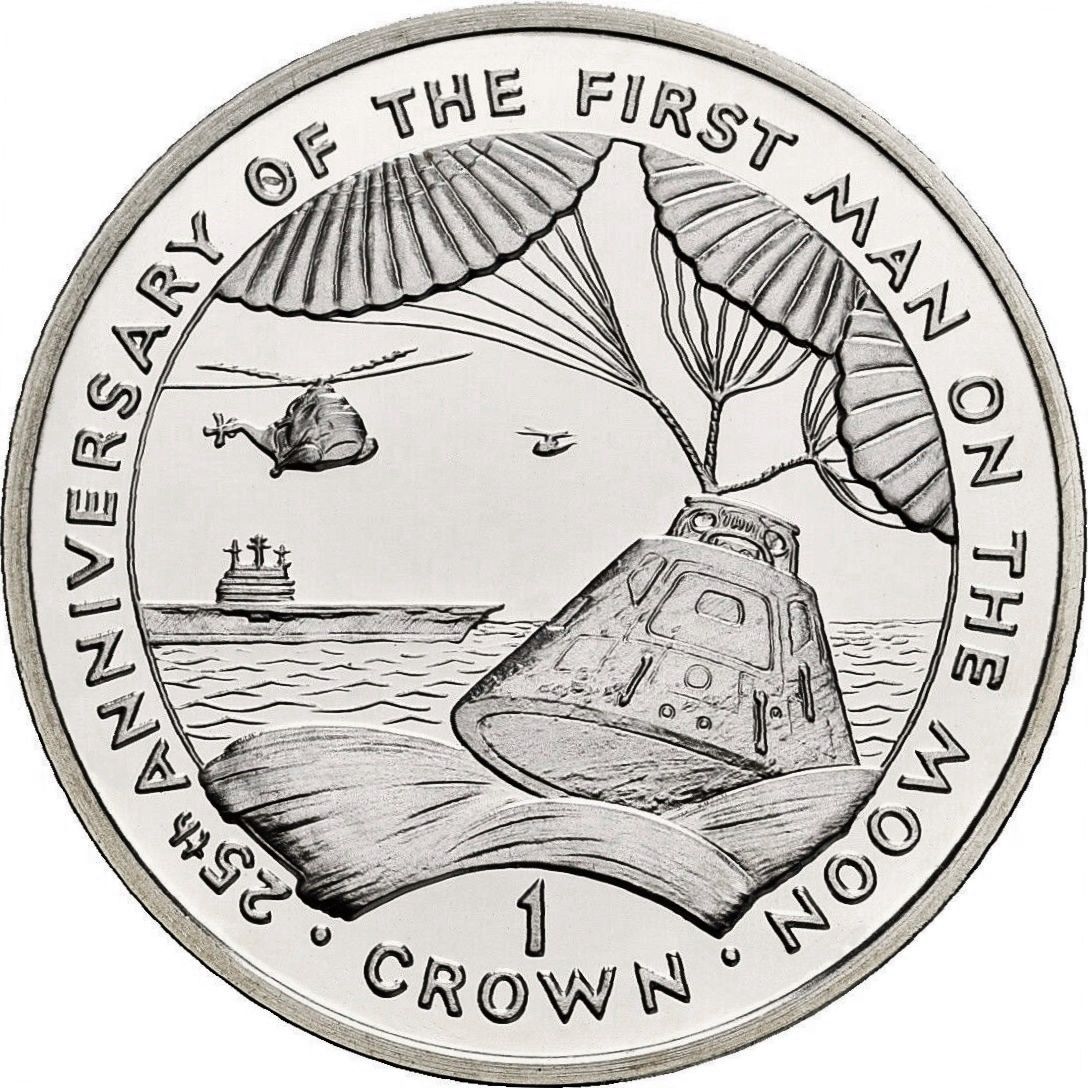 Gibraltar 1 Crown - Elizabeth II First Man on the Moon - Return journey; Silver Proof reverse