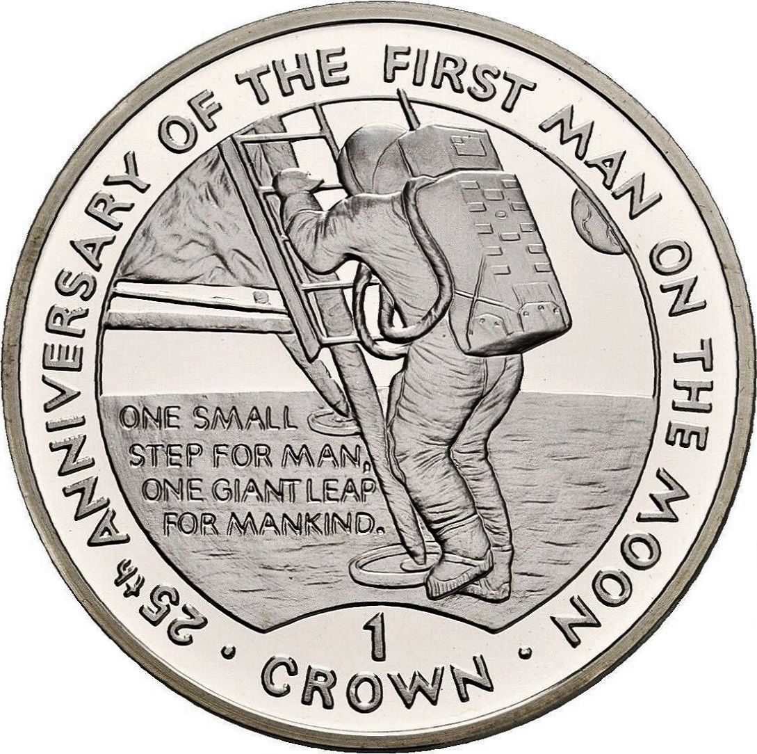 Gibraltar 1 Crown - Elizabeth II First Man on the Moon - One Small Step; Silver Proof reverse