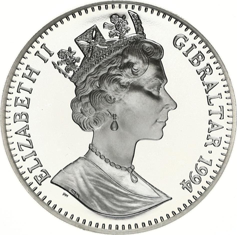 Gibraltar 1 Crown - Elizabeth II First Man on the Moon - Eagle has landed; Silver Proof obverse