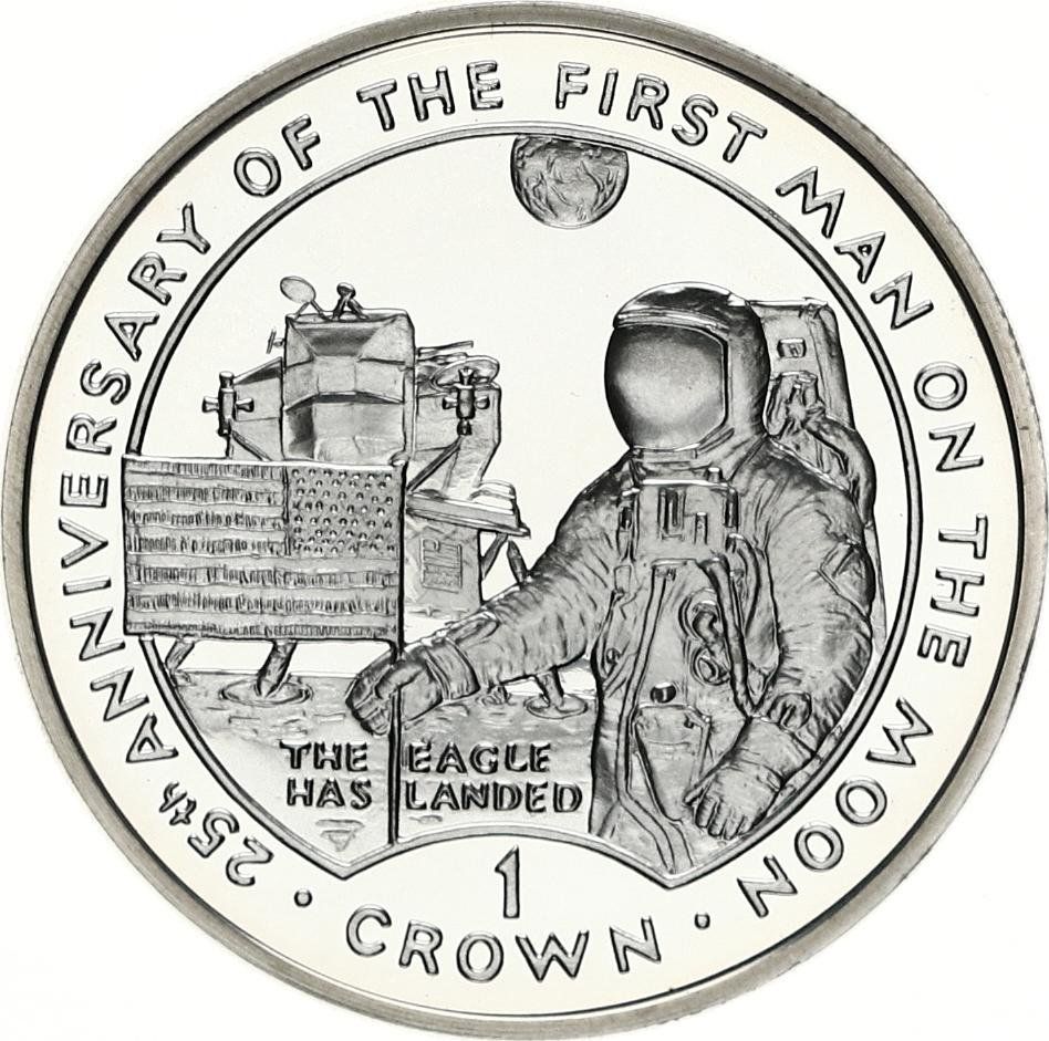 Gibraltar 1 Crown - Elizabeth II First Man on the Moon - Eagle has landed; Silver Proof reverse