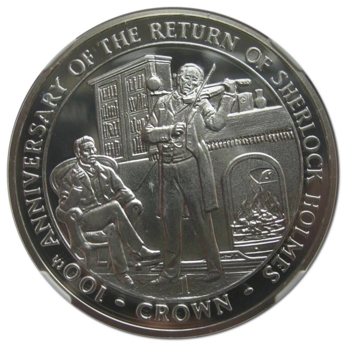 Gibraltar 1 Crown - Elizabeth II Sherlock Playing the Violin; Silver Proof reverse