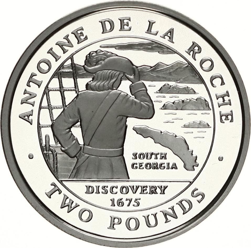South Georgia and the South Sandwich Islands 2 Pounds - Elizabeth II Discovery of South Georgia; Silver Proof issue