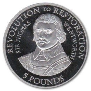 Jersey 5 Pounds - Elizabeth II Revolution to Restoration - Thomas Wentworth reverse