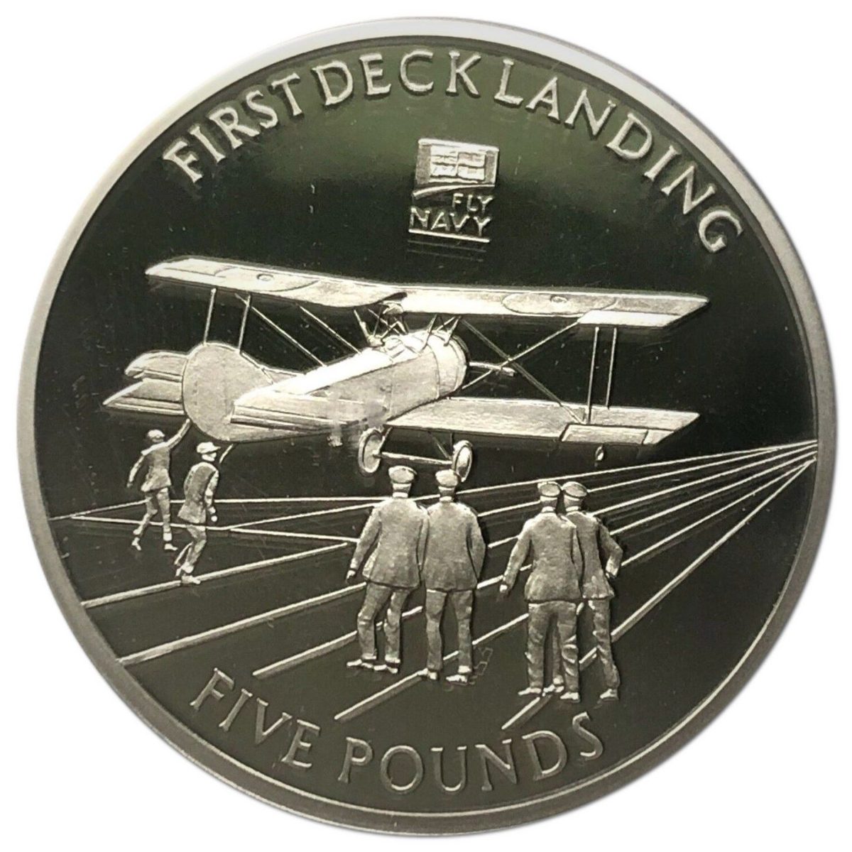 Jersey 5 Pounds - Elizabeth II Naval Aviation - First Deck Landing; Silver Proof reverse