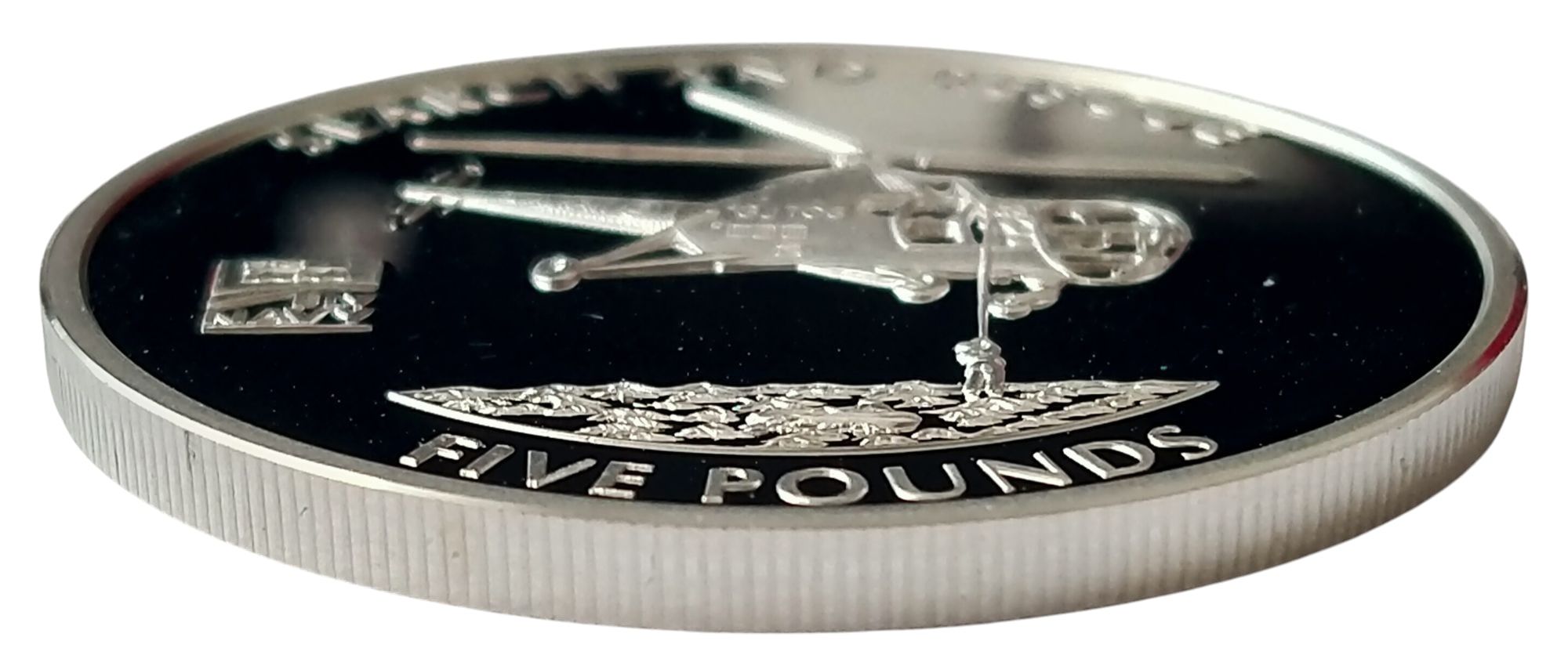 Guernsey 5 Pounds - Elizabeth II Naval Aviation - Search and Rescue; Silver Proof reverse