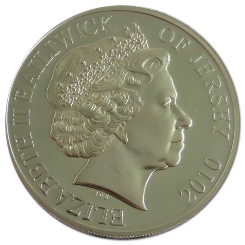 Jersey 5 Pounds - Elizabeth II DBF: Robert Stanford Tuck; Silver Proof obverse