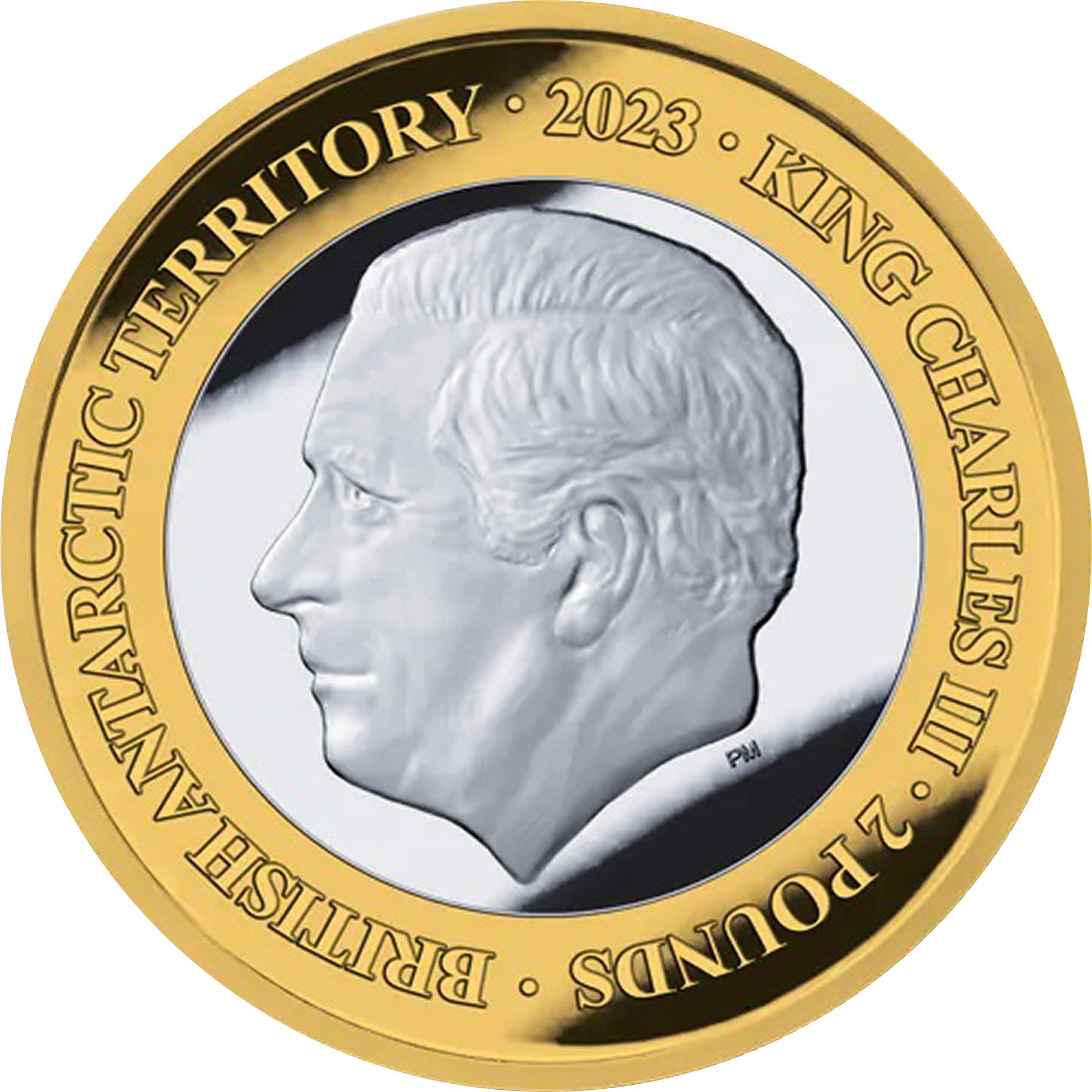 British Antarctic Territory 2 Pounds - Charles III Gold State Coach; Silver obverse