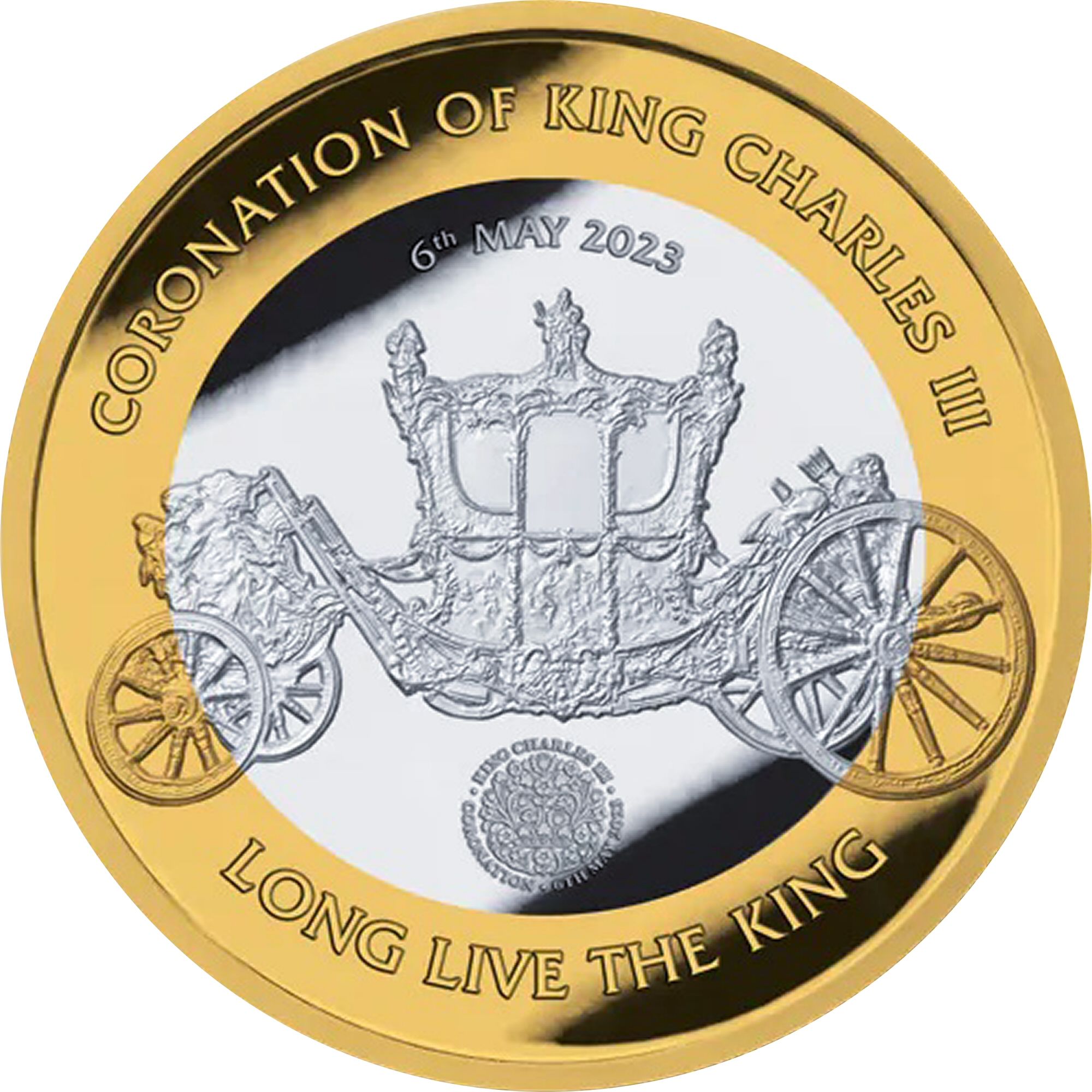 British Antarctic Territory 2 Pounds - Charles III Gold State Coach; Silver