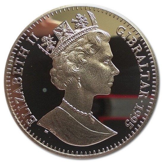 Gibraltar 1 Crown - Elizabeth II Barbary Ape; Silver Proof obverse