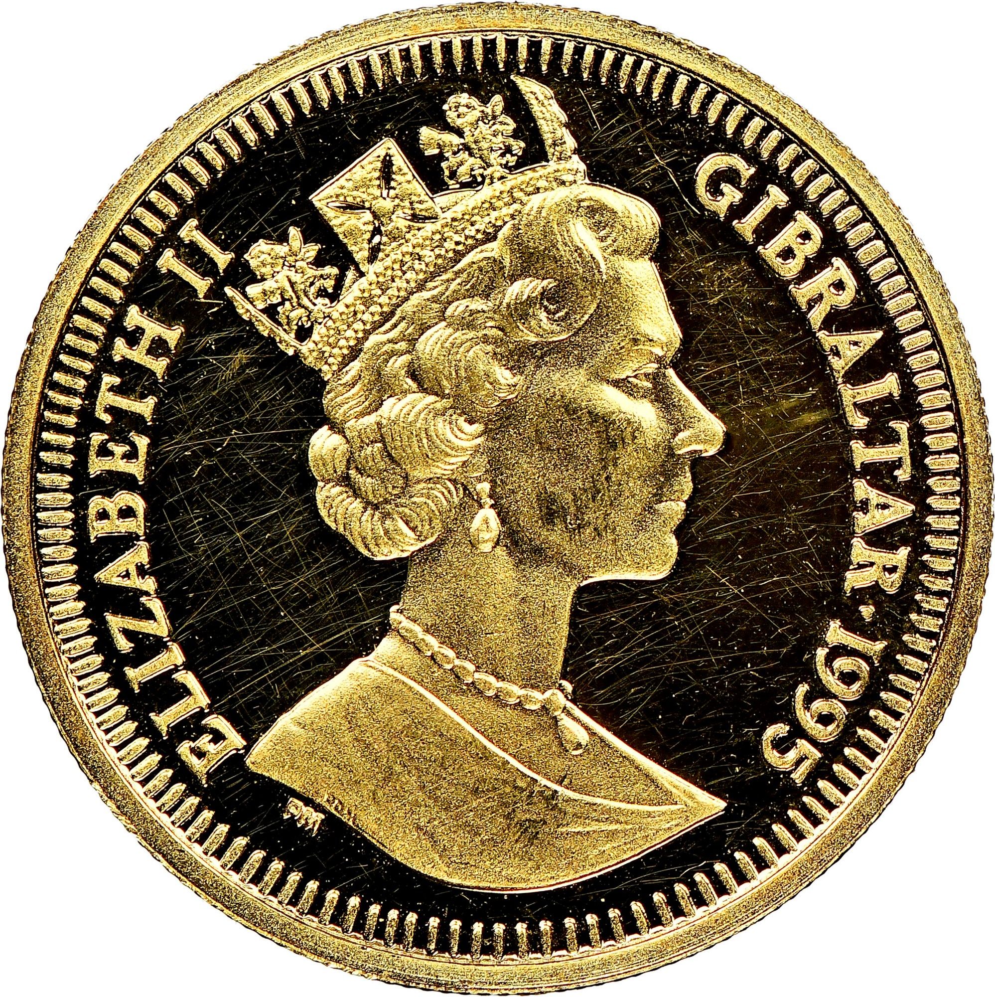 Gibraltar ⅕ Crown - Elizabeth II Peter Rabbit; Gold Proof obverse