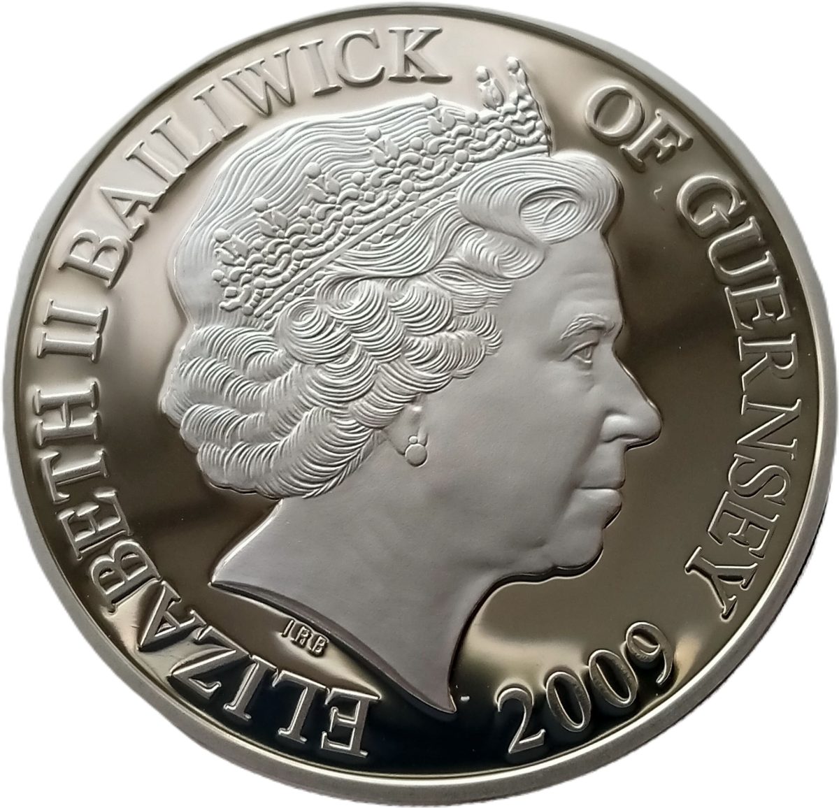 Guernsey 5 Pounds - Elizabeth II HMS Endeavour; Silver Proof obverse