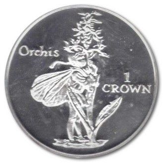 Isle of Man 1 Crown - Elizabeth II Orchis; Silver Proof reverse