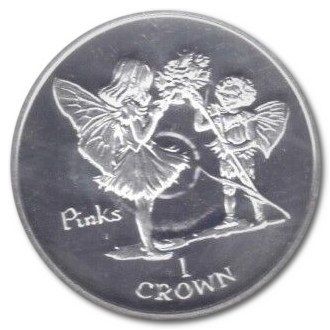 Isle of Man 1 Crown - Elizabeth II Pinks; Silver Proof reverse