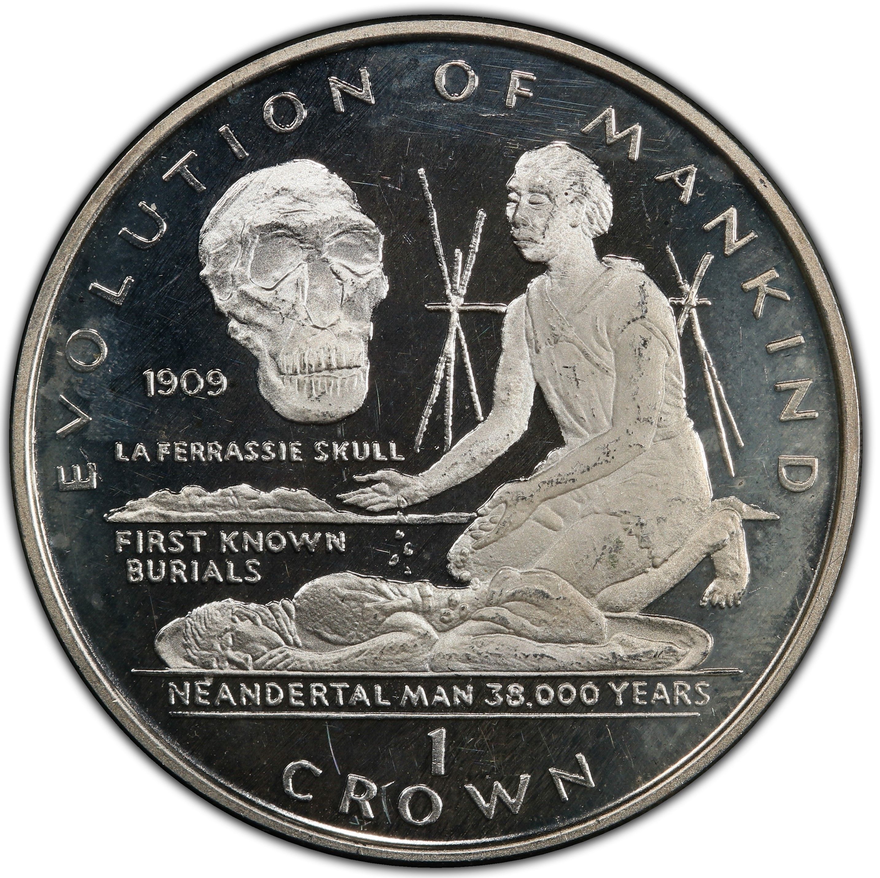 Gibraltar 1 Crown - Elizabeth II Neandertal Man; Silver Proof reverse