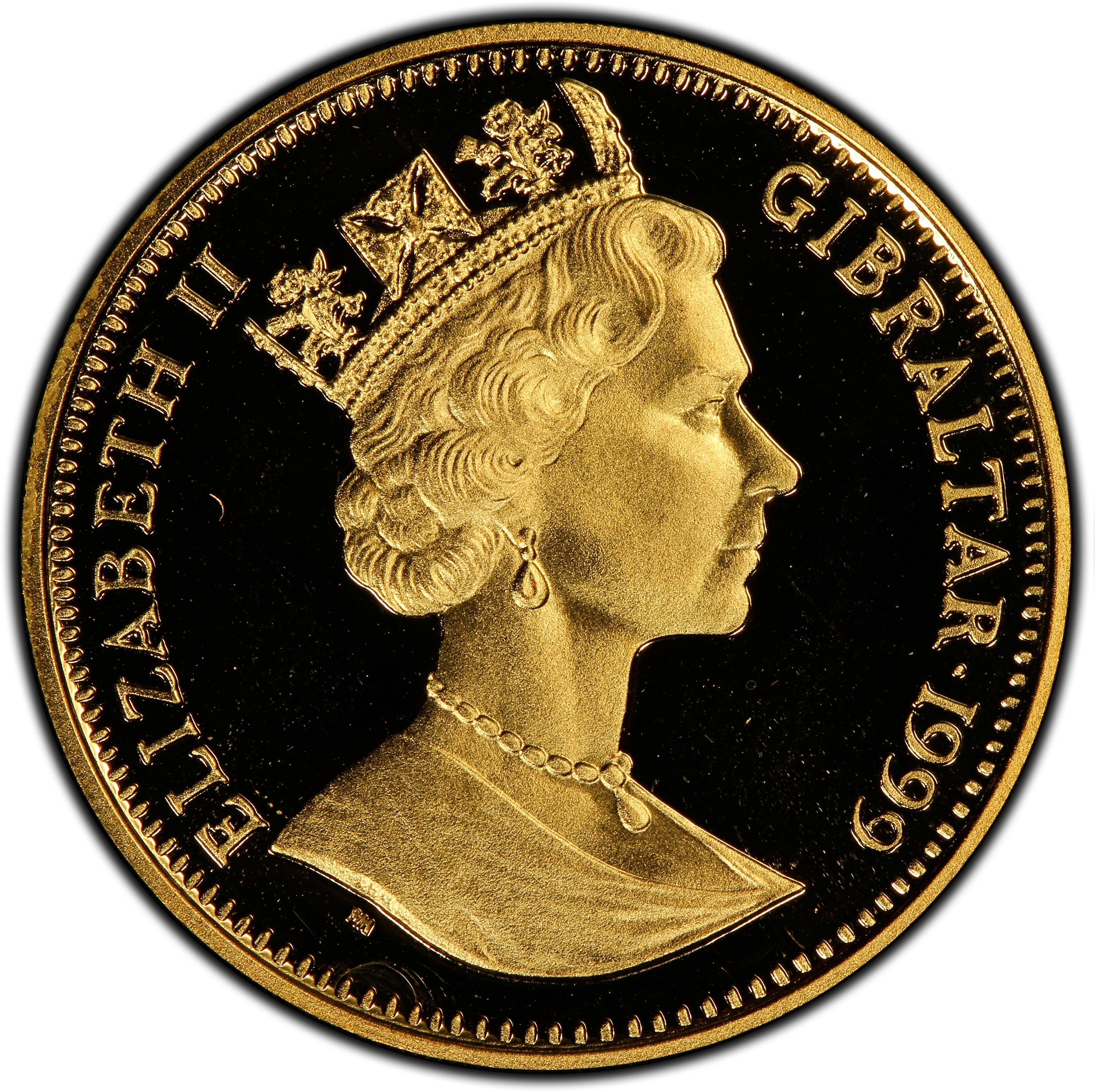 Gibraltar 1 Royal - Elizabeth II 4 Cherub Angels; Gold obverse